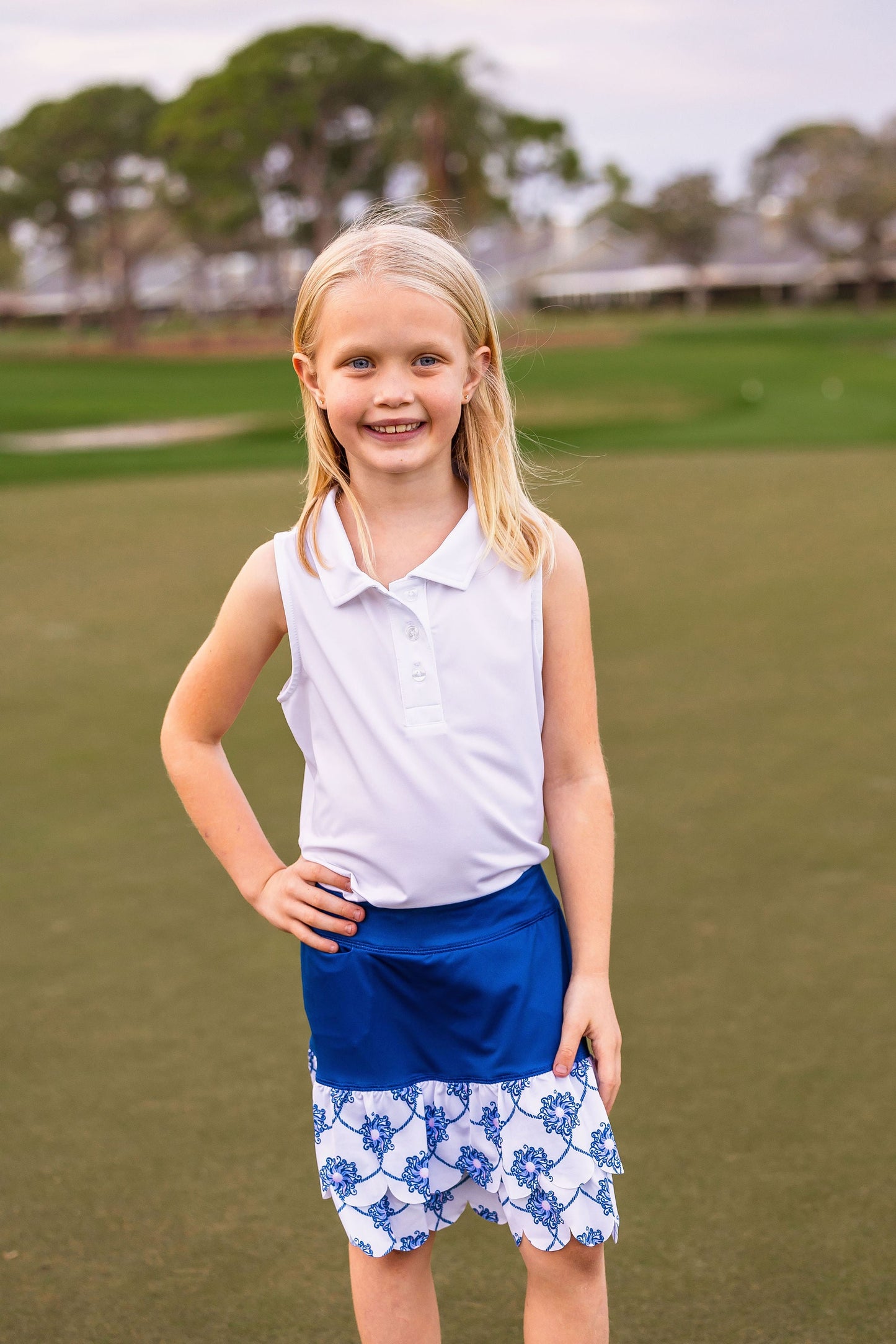Girls Sophia Layered Hem Golf & Tennis Skort  -Del Mar White