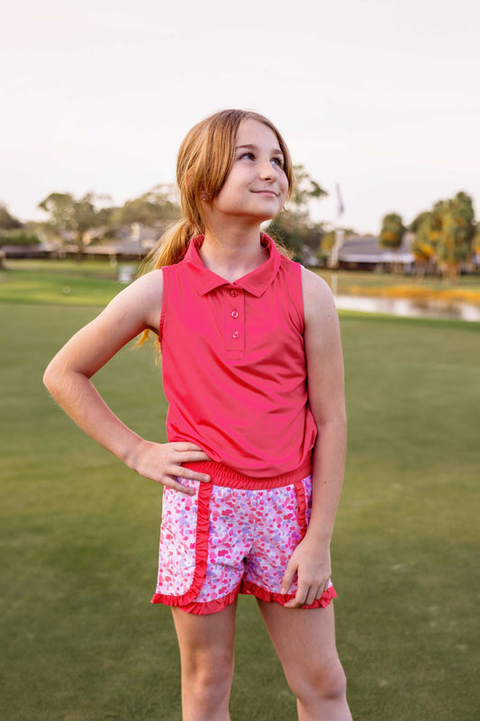 Girls Rylee Golf & Tennis Sleeveless Polo -Raspberry