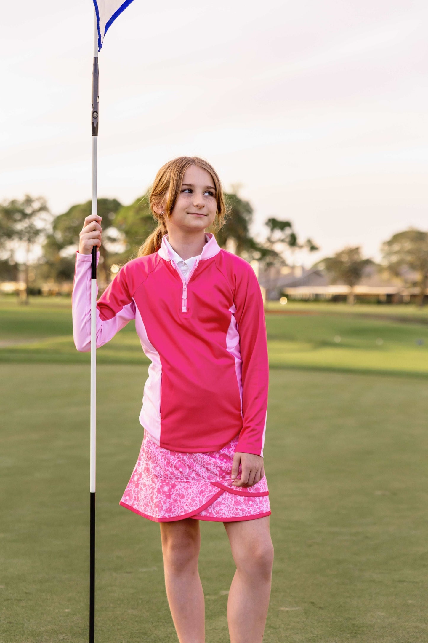 Girls Rowan 1/4 Zip Golf & Tennis Pullover  -Raspberry