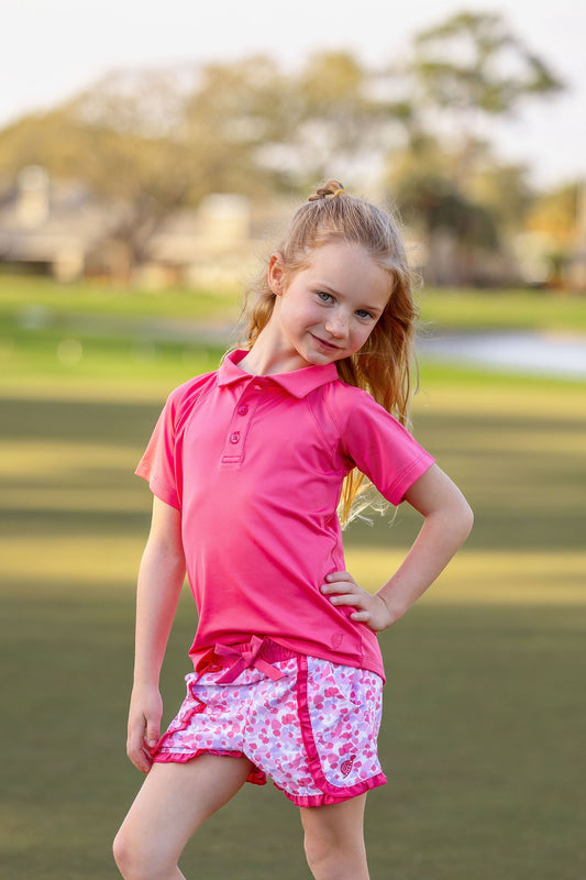 Girls Toddler Mini Reagan Cap Sleeve Polo -Raspberry