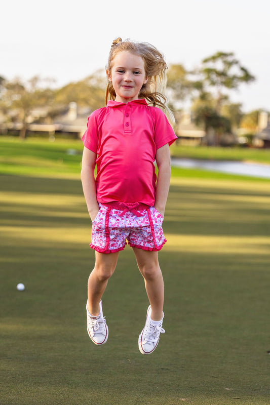Girls Toddler Mini Reagan Cap Sleeve Polo -Raspberry