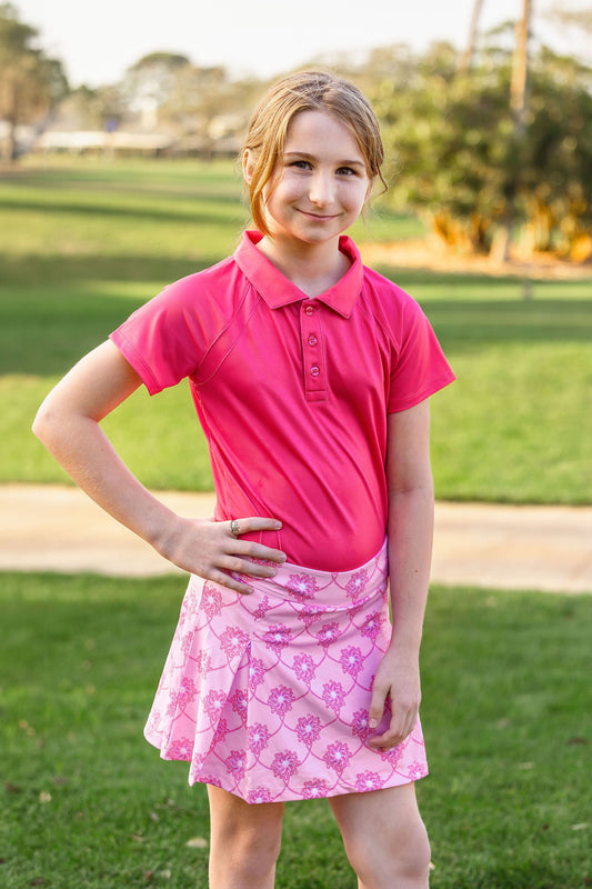 Girls Reagan Golf & Tennis Cap Sleeve Polo-Raspberry