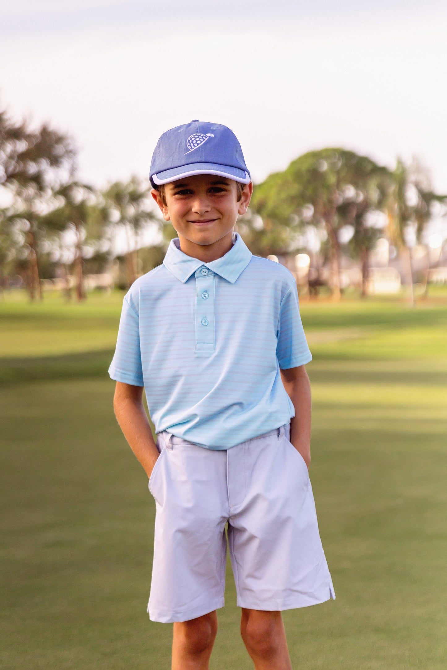 Walker Boys Golf & Tennis Performance Polo -Sonoma Stripe Glacial Blue