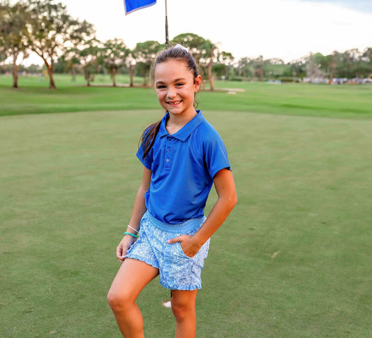 Girls Sutton Ruffle Trim Woven Golf & Tennis Shorts  -Riviera Glacial Blue