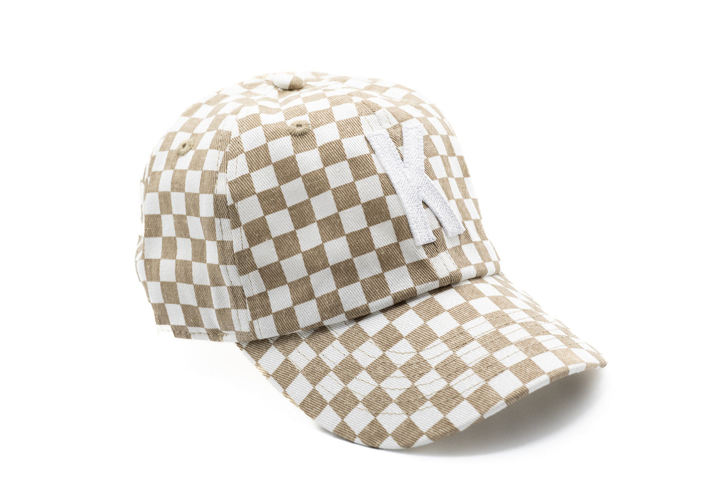 Tan Checker Baseball Hat