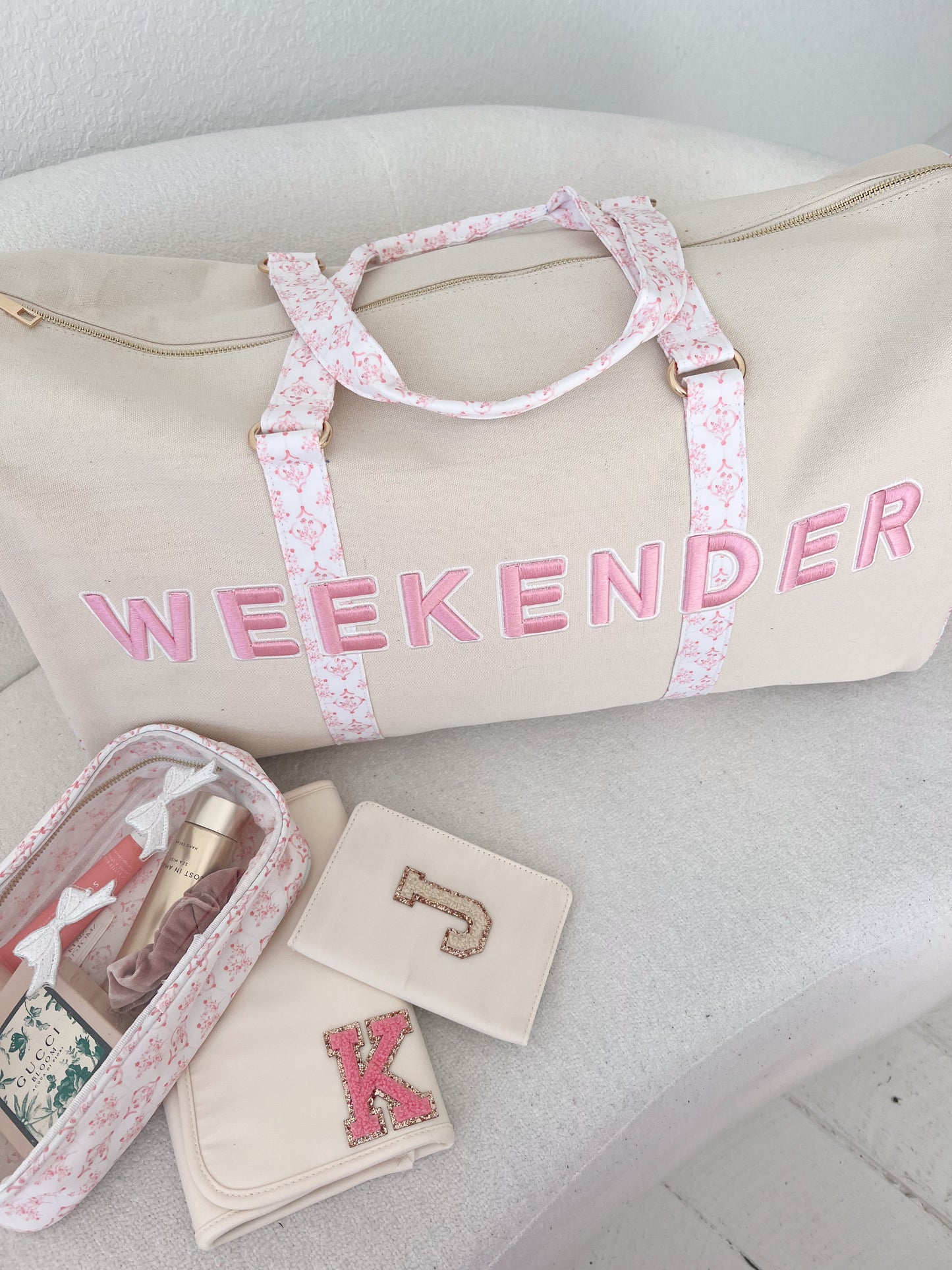 Weekender Oversized Canvas Duffel - Pink Toile