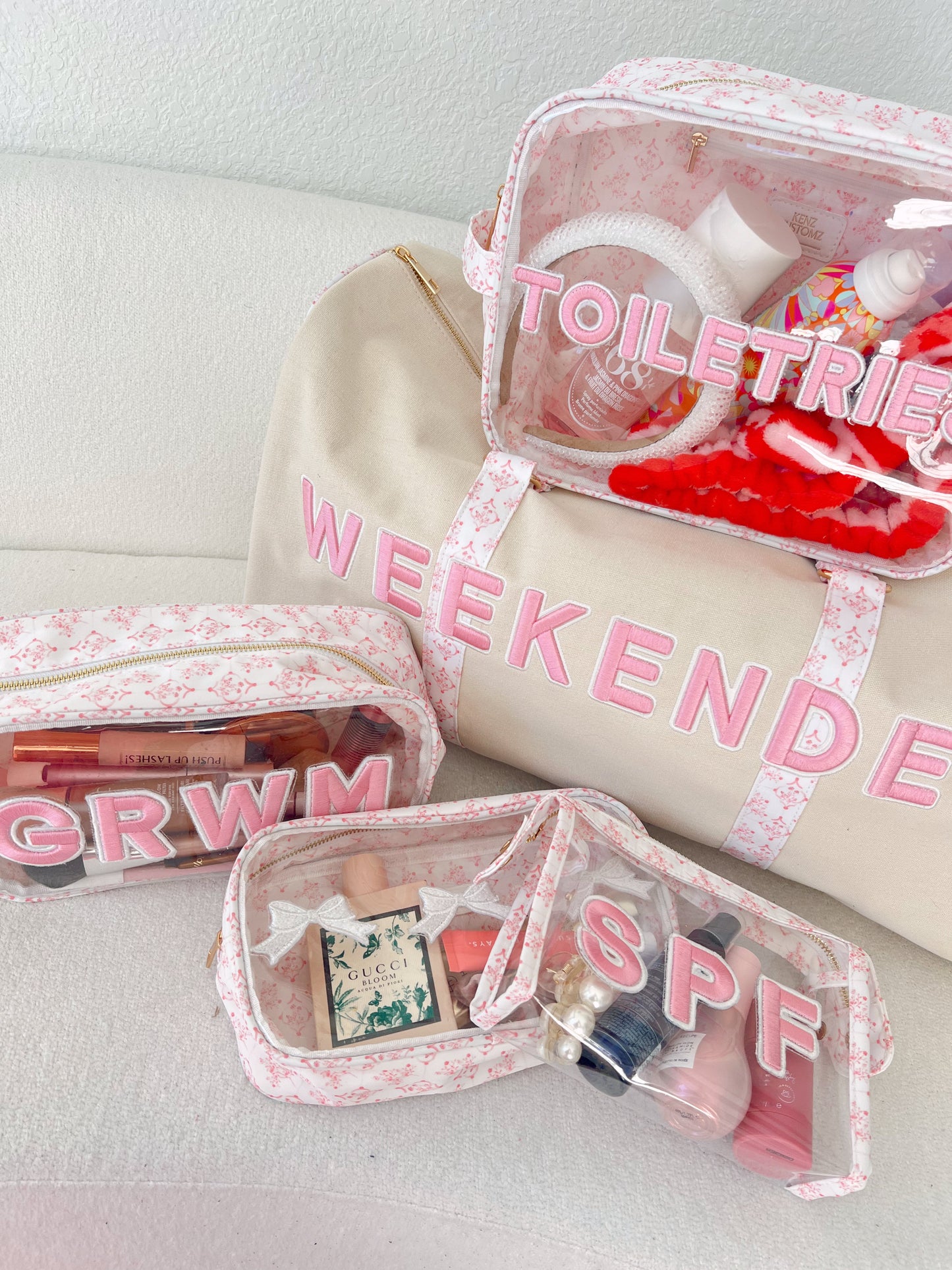 Weekender Oversized Canvas Duffel - Pink Toile