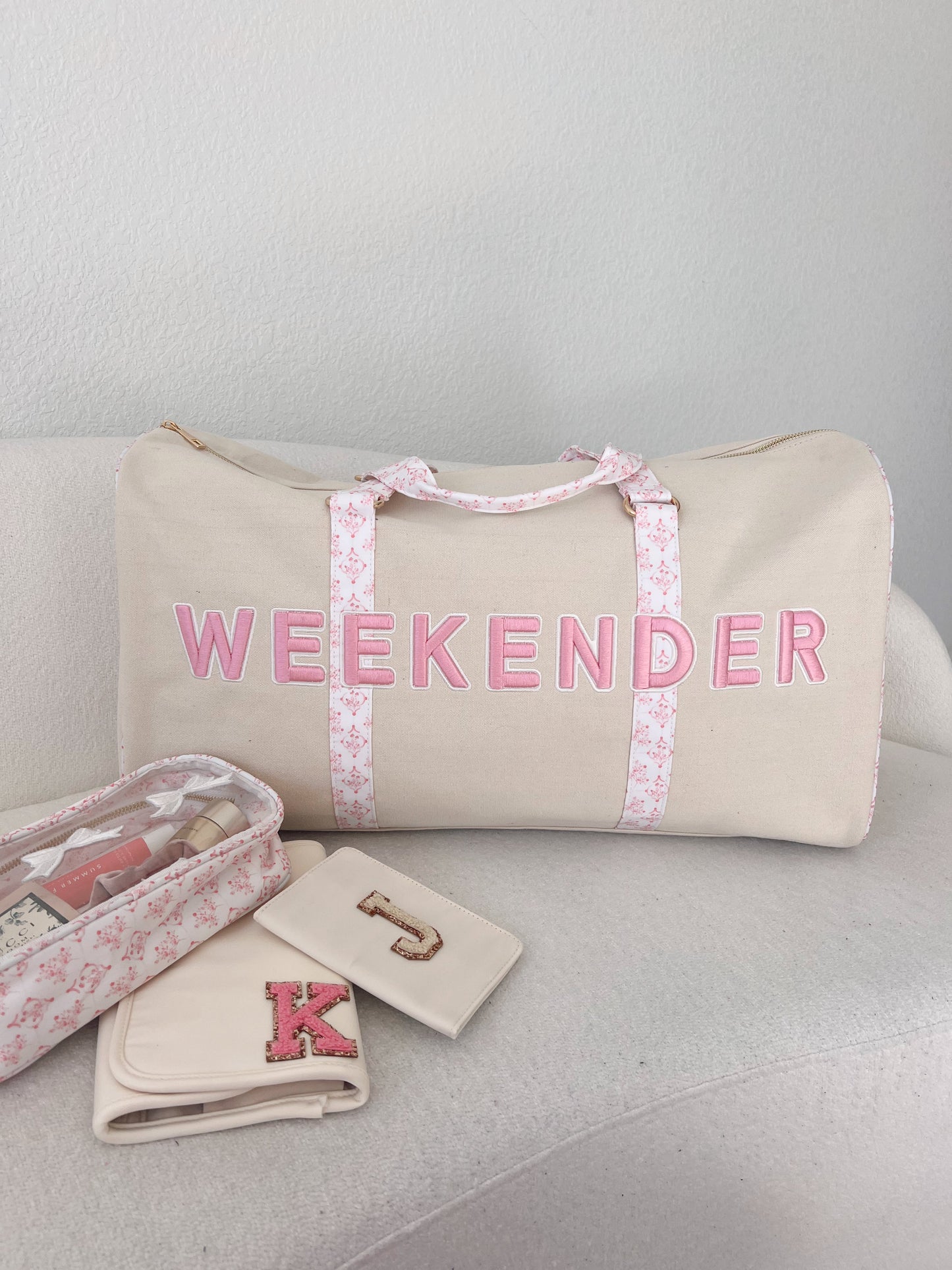 Weekender Oversized Canvas Duffel - Pink Toile