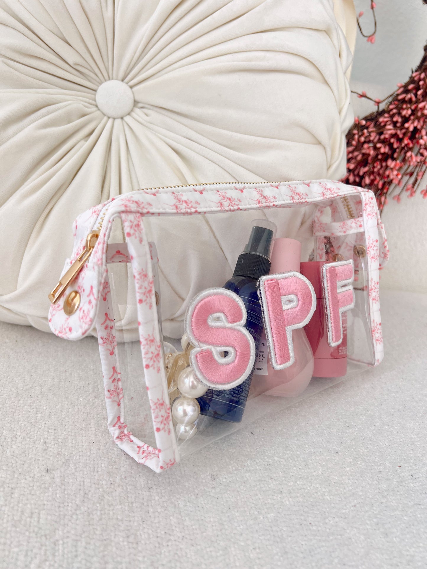 SPF Clear Snap Pouch - Pink Toile