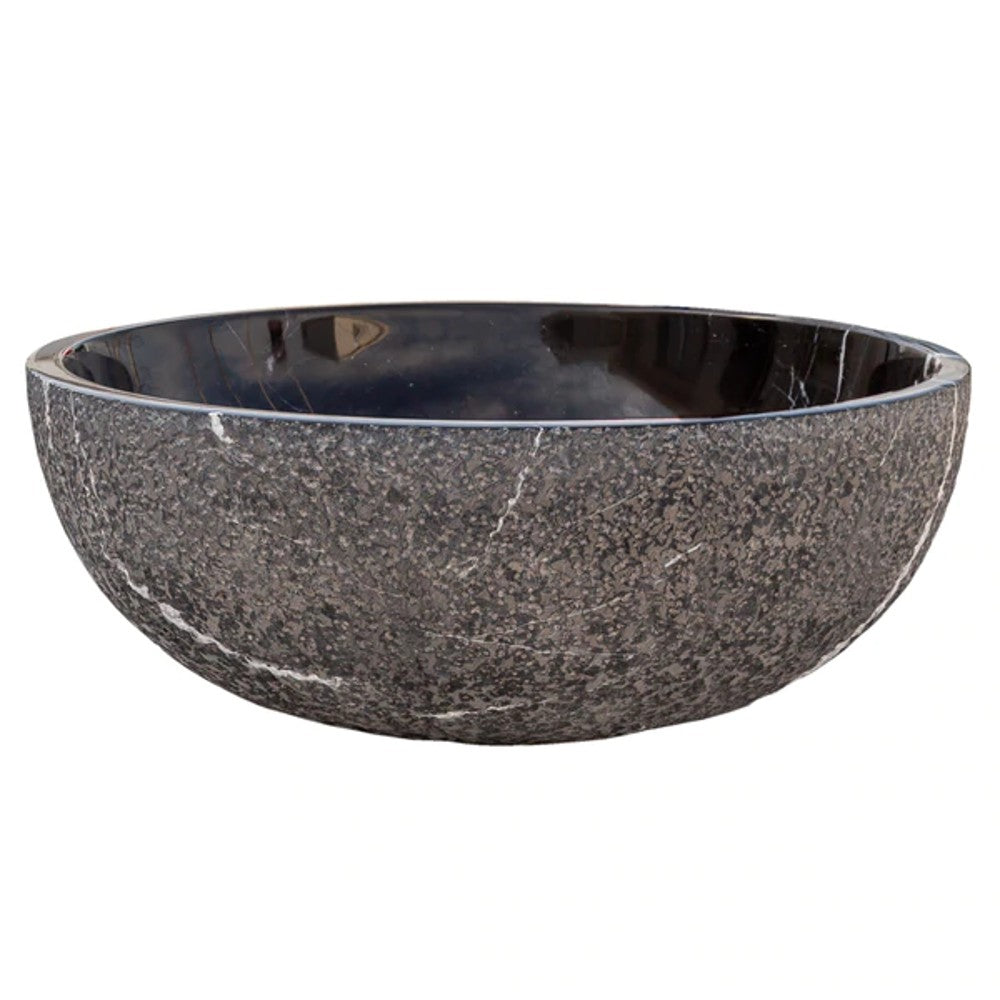 Toros Black Marble Vessel Sink Above-Counter Polished Interior Rough Exterior (D)16" (H)6"