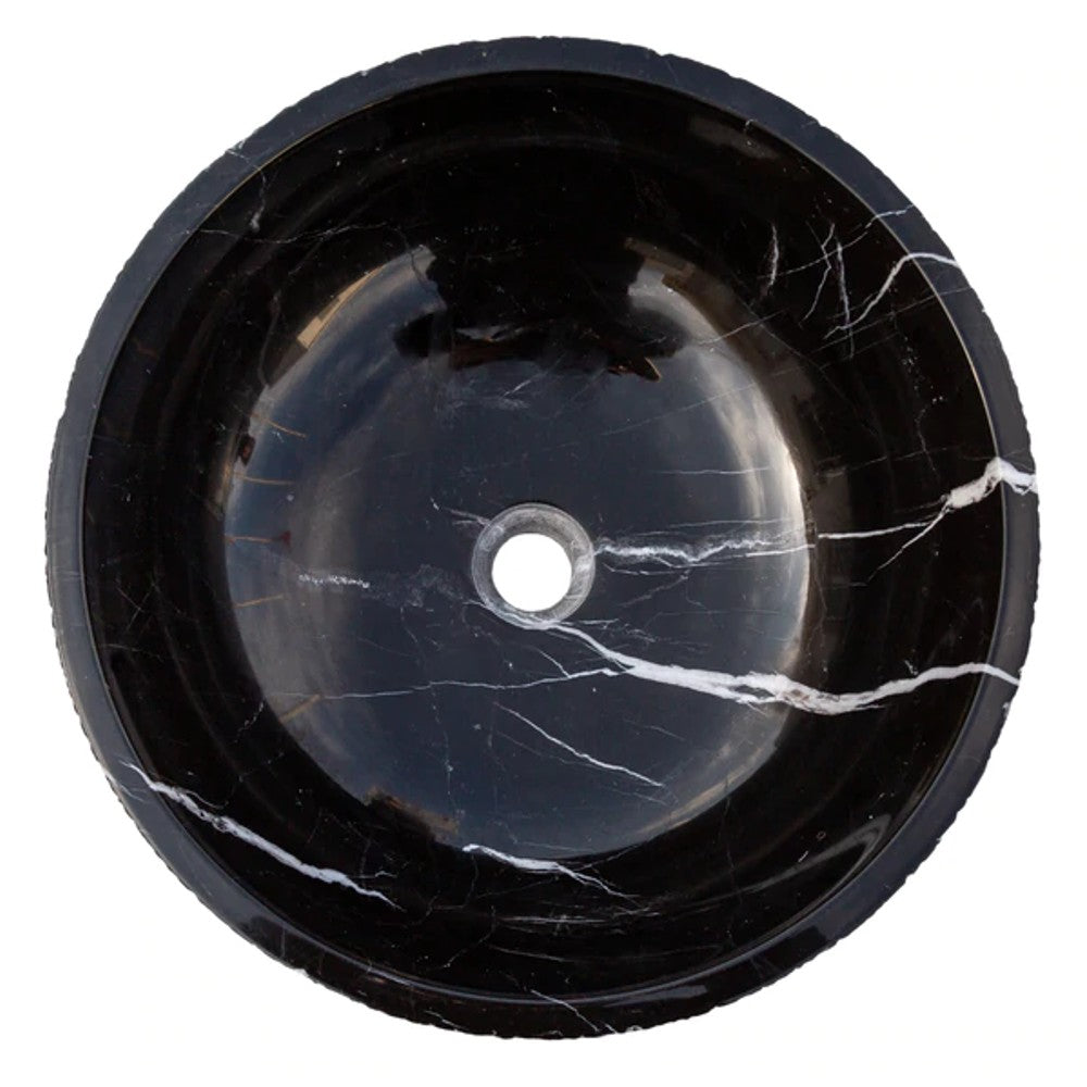 Toros Black Marble Vessel Sink Above-Counter Polished Interior Rough Exterior (D)16" (H)6"