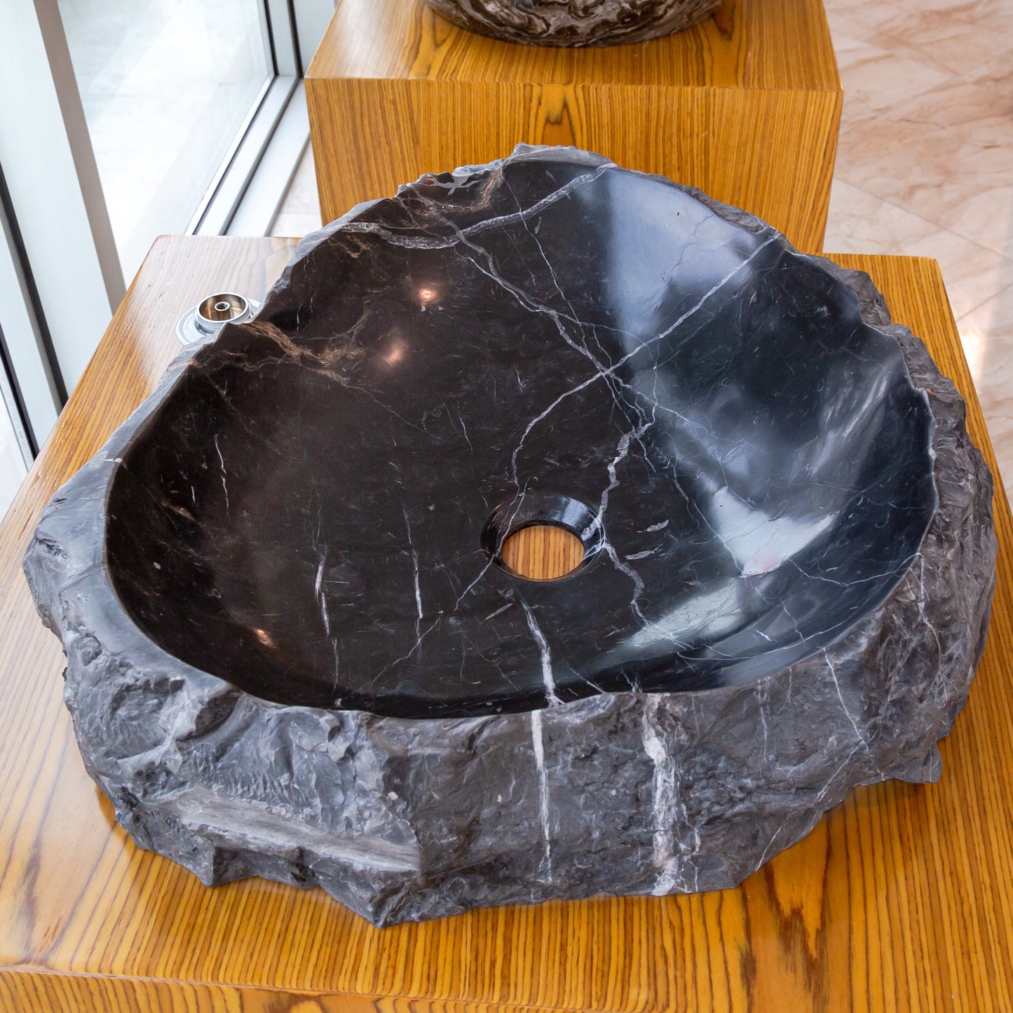 Toros Black Marble Natural Stone Vessel Sink (W)17" (L)17" (H)5"