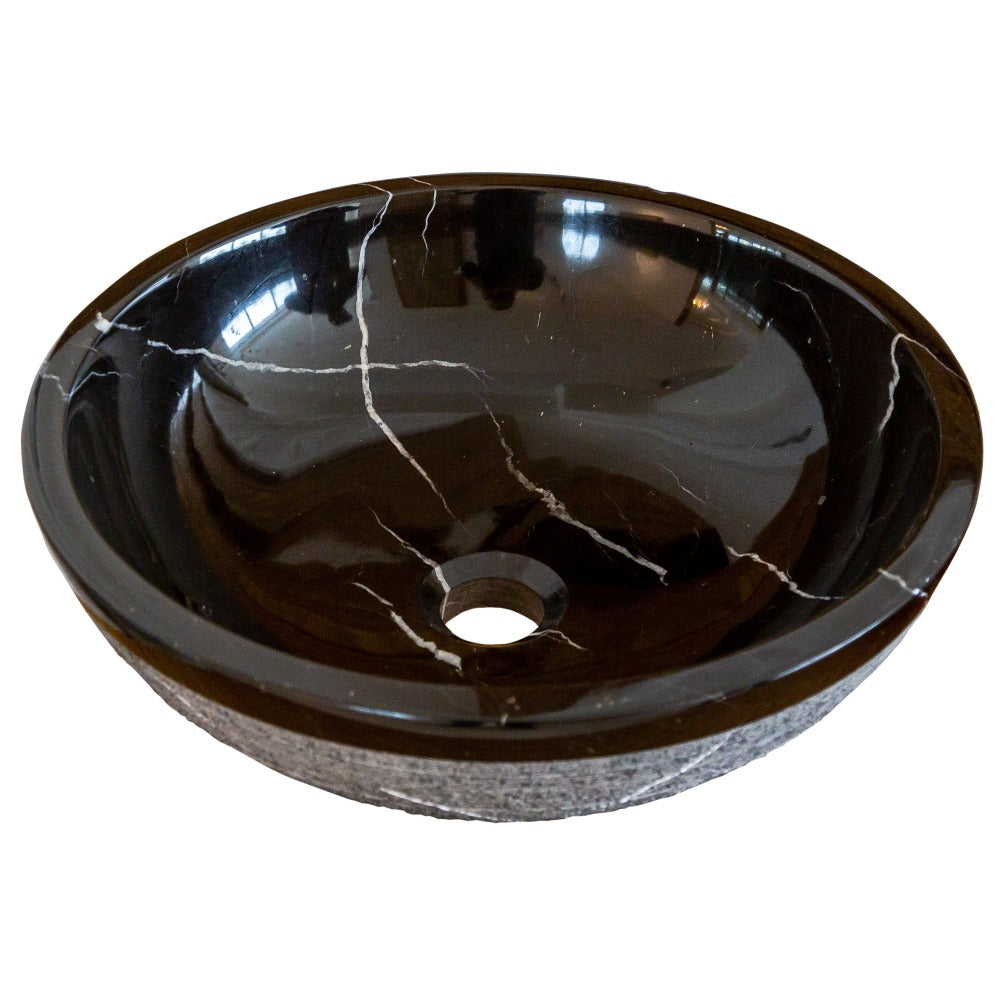 Natural Stone Toros Black Marble Vessel Sink Rough Exterior (D)16" (H)6"