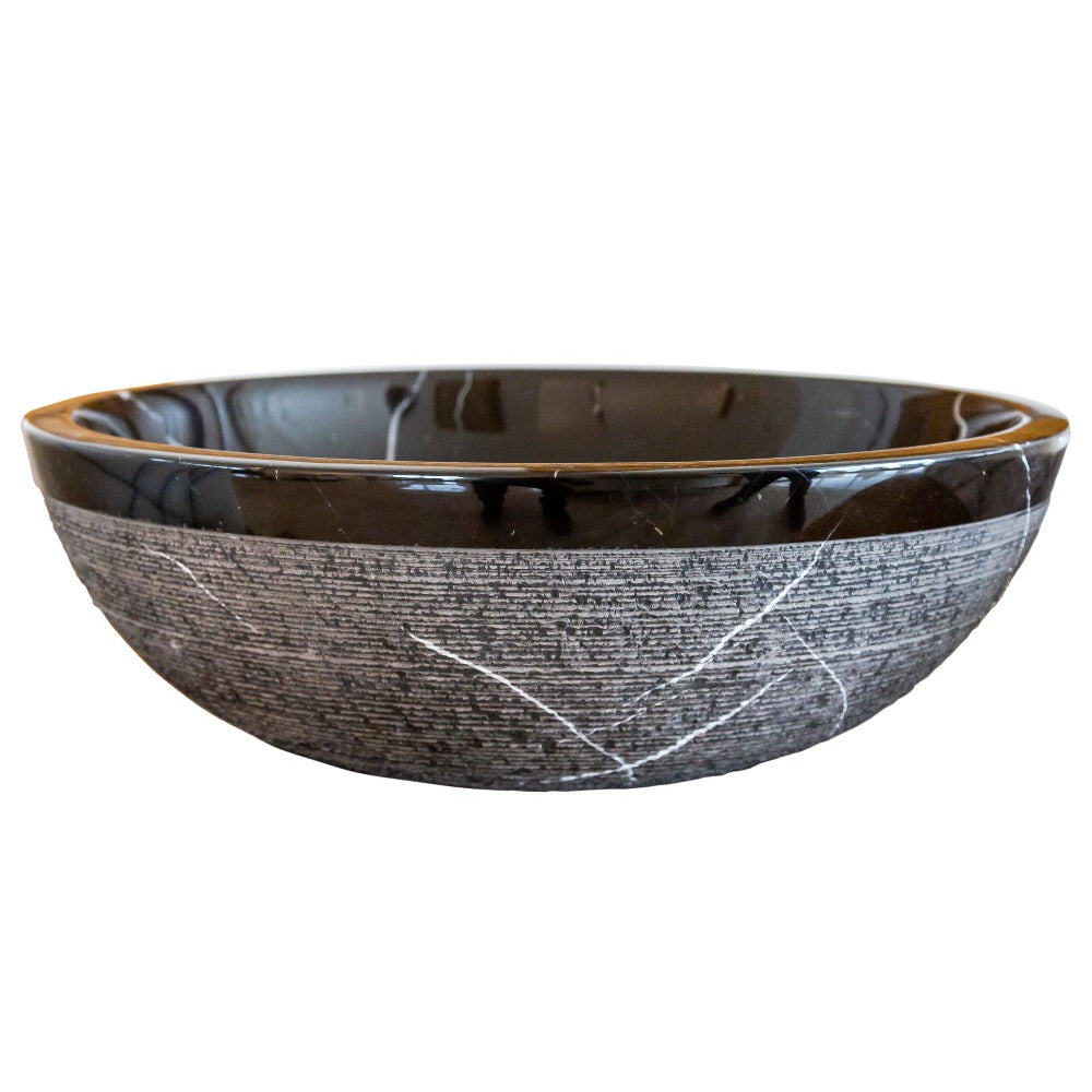 Natural Stone Toros Black Marble Vessel Sink Rough Exterior (D)16" (H)6"