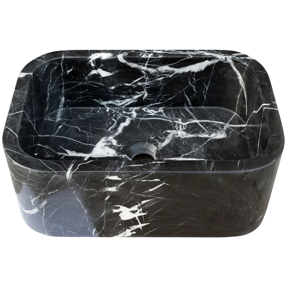 Toros Black Marble Rectangular Wall-mount Bathroom Sink (W)12" (L)18" (H)7"