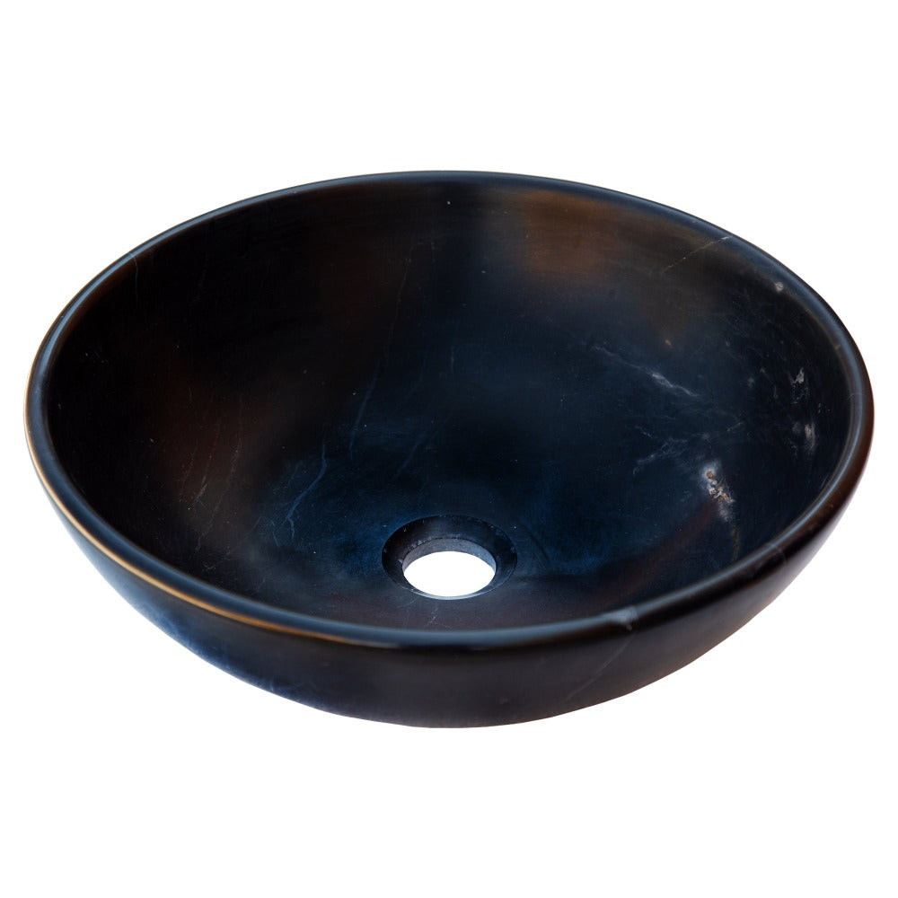 Toros Black Natural Stone Marble Vessel Sink Semi-Polished (D)16" (H)6"