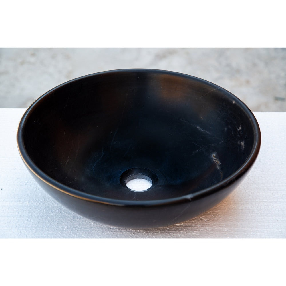 Toros Black Natural Stone Marble Vessel Sink Semi-Polished (D)16" (H)6"