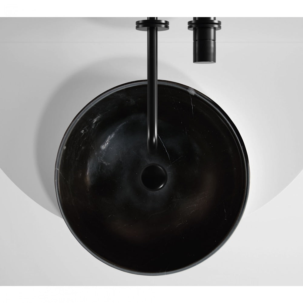 Toros Black Natural Stone Marble Vessel Sink Semi-Polished (D)16" (H)6"