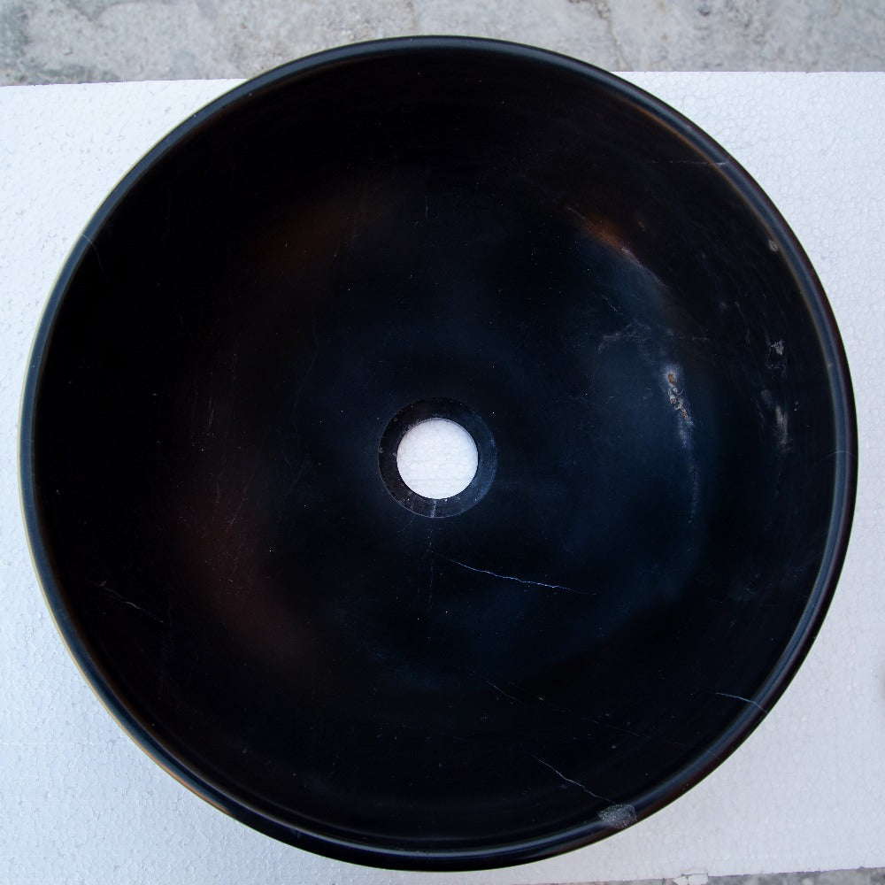 Toros Black Natural Stone Marble Vessel Sink Semi-Polished (D)16" (H)6"