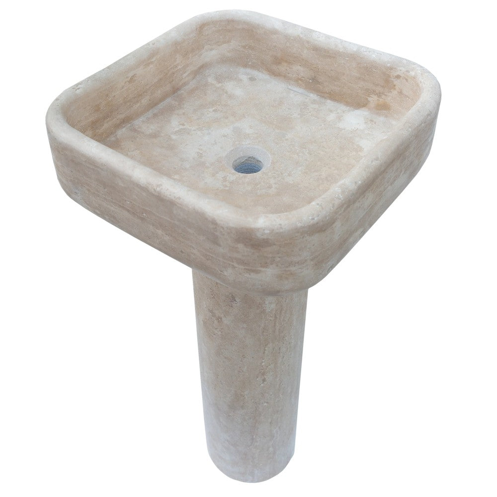 Troia Light Travertine Pedestal Stand-alone Sink Honed and Filled (W)15" (L)16" (H)33.5"