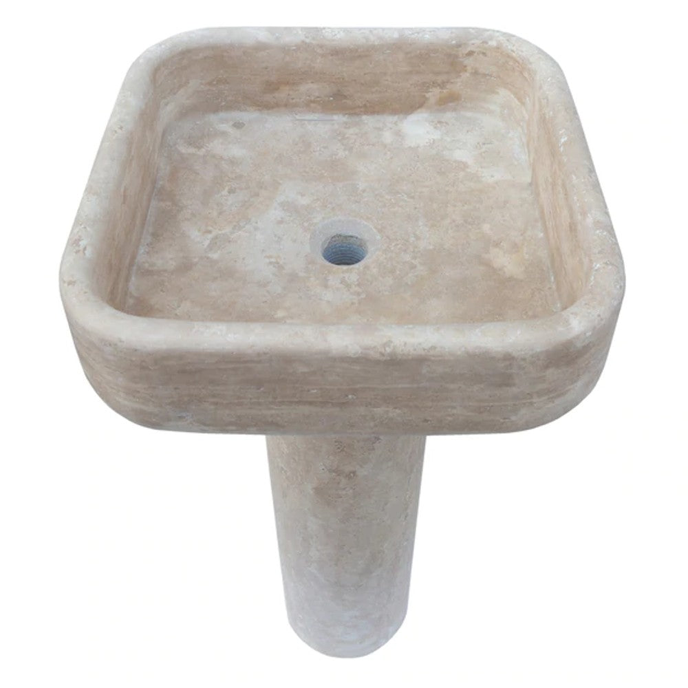 Troia Light Travertine Pedestal Stand-alone Sink Honed and Filled (W)15" (L)16" (H)33.5"