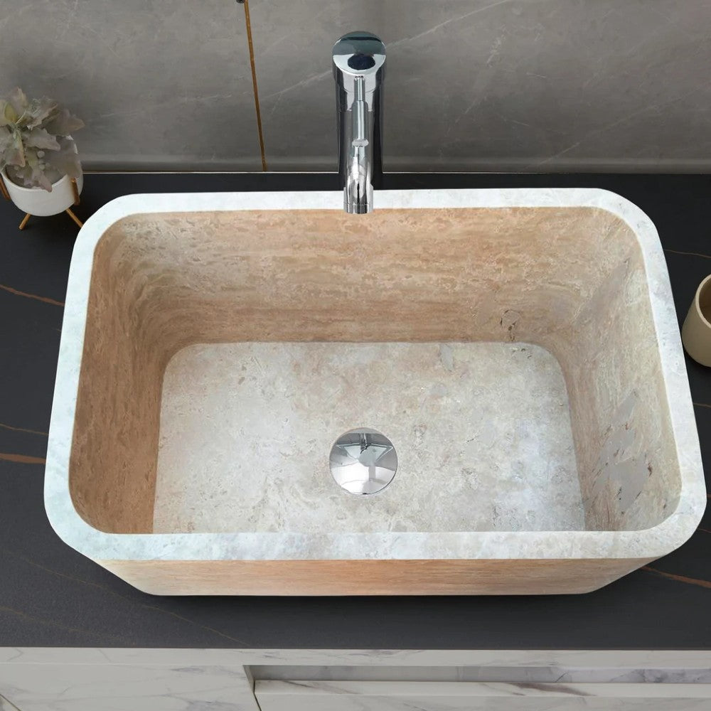 Troia Light Travertine Rectangular Farm Sink Honed and Filled (W)18" (L)30" (H)10"