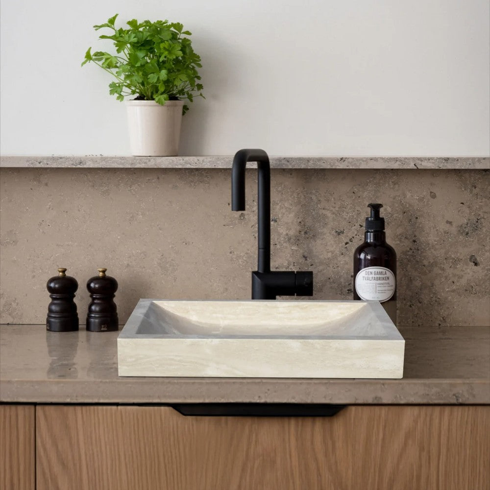 Troia Light Travertine Rectangular Vessel Sink Honed and Filled (W)16" (L)27.5" (H)4"