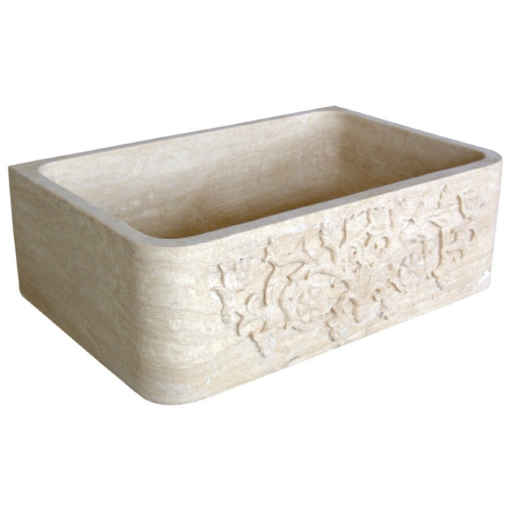 Troia Light Travertine Natural Stone Farmhouse Apron Kitchen Sink (W)18" (L)30" (H)10"