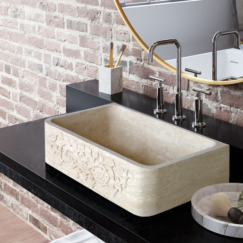 Troia Light Travertine Natural Stone Farmhouse Apron Kitchen Sink (W)18" (L)30" (H)10"