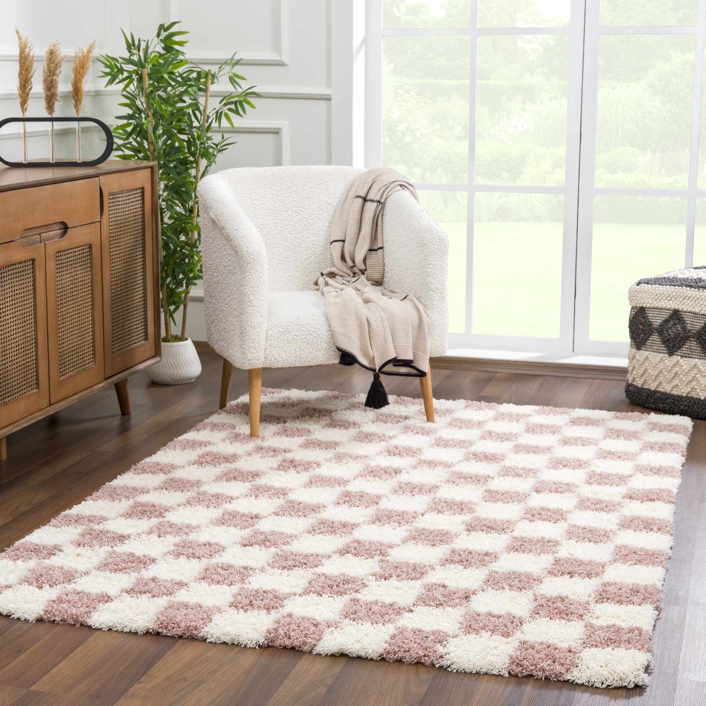 Atira Pink Checkered Shag Rug