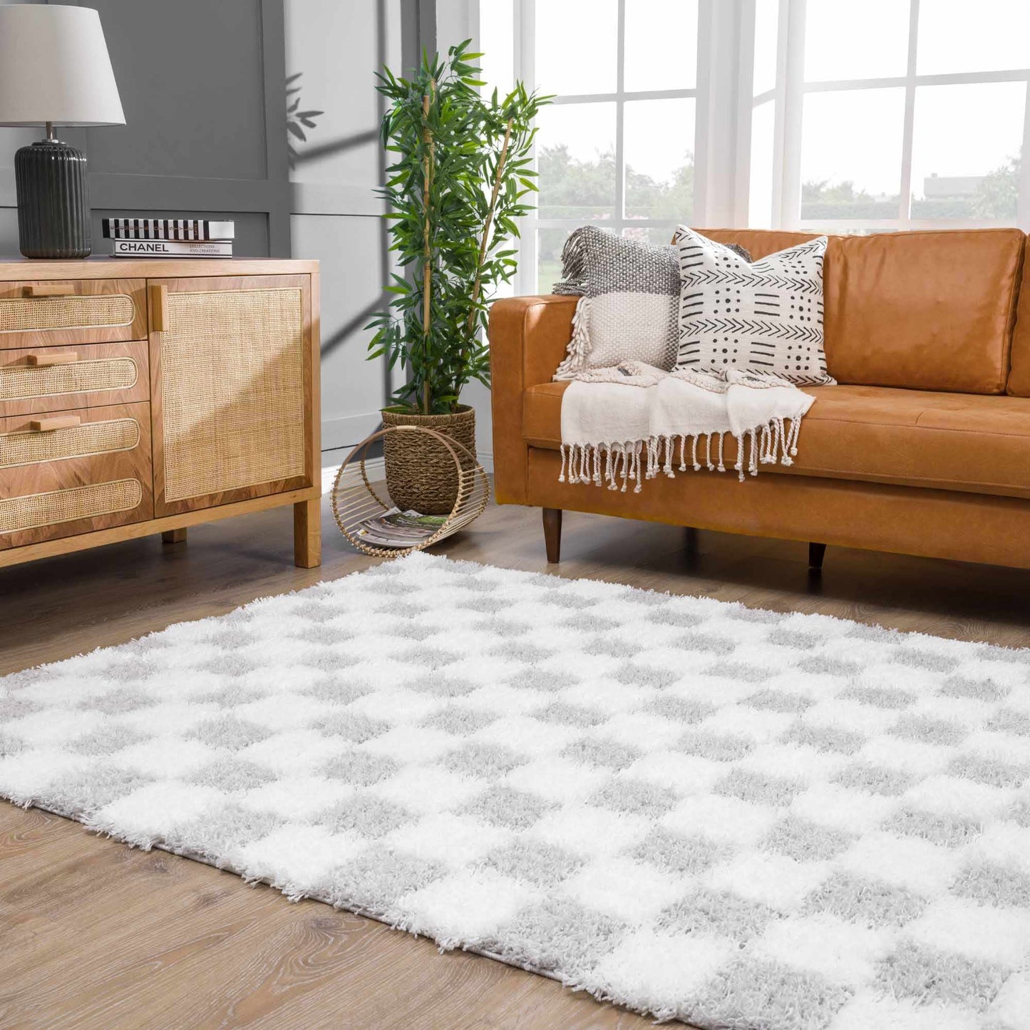 Atira Gray Checkered Area Rug