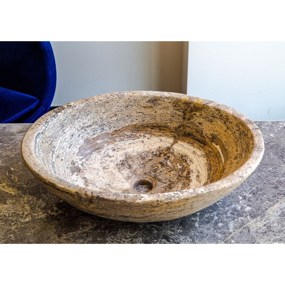 Valencia Travertine Natural Stone Oval Vessel Sink (W)16" (L)21" (H)6"