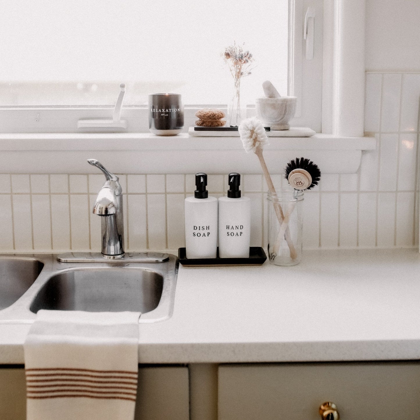 15oz White Stoneware Dish Soap Dispenser