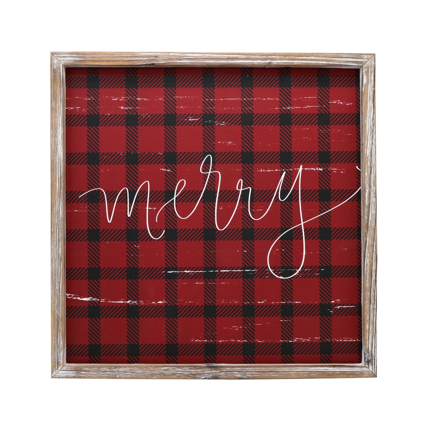 Merry Plaid Wood Sign 18x18"