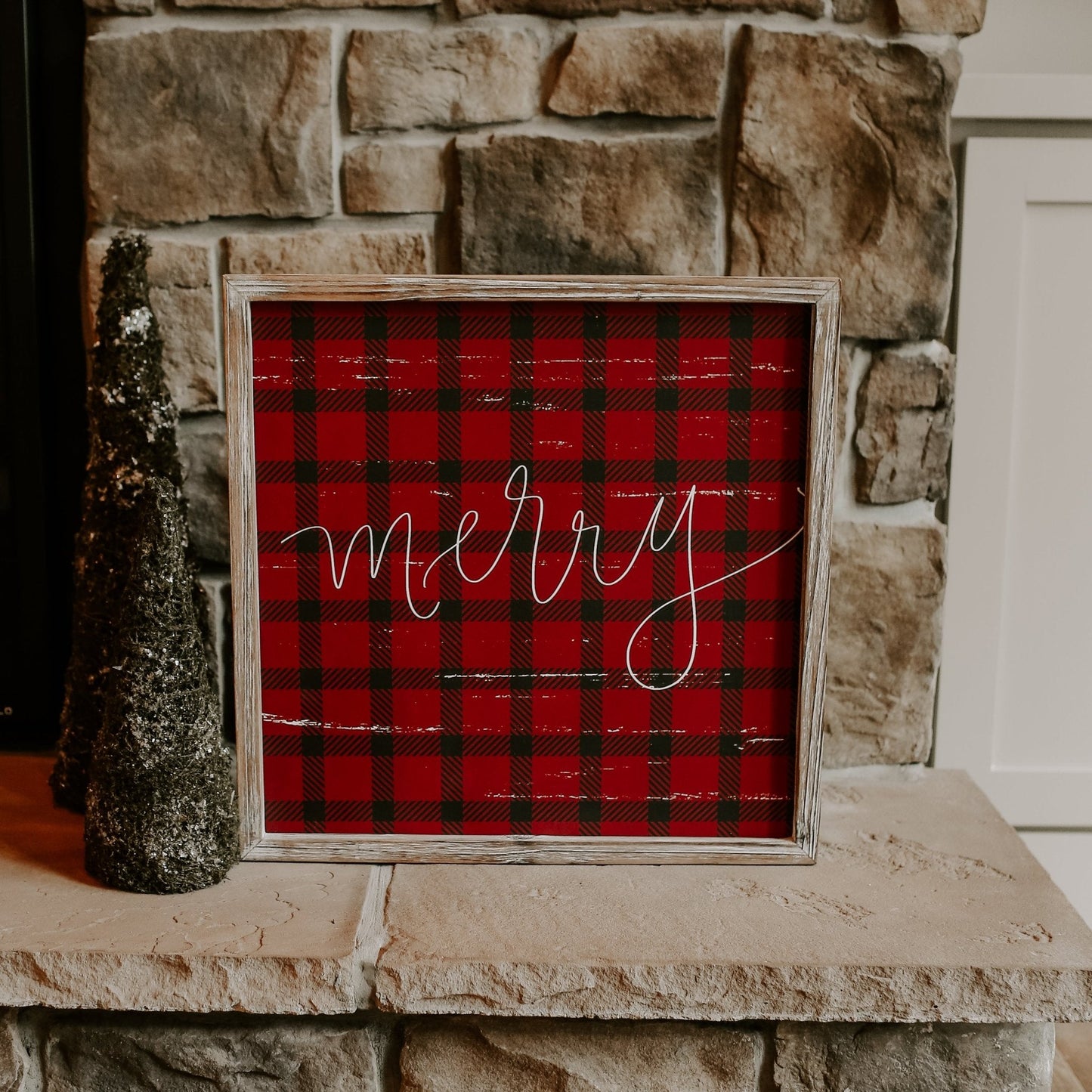 Merry Plaid Wood Sign 18x18"