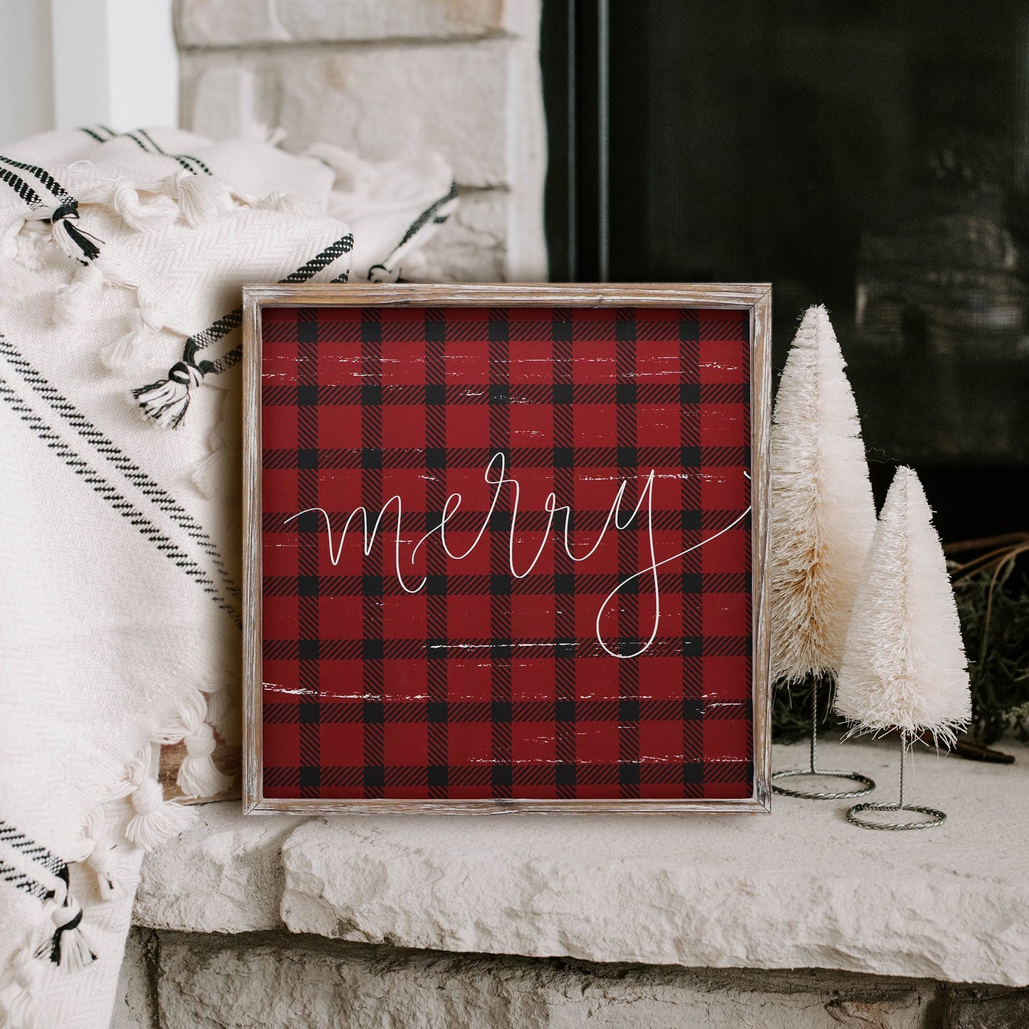 Merry Plaid Wood Sign 18x18"