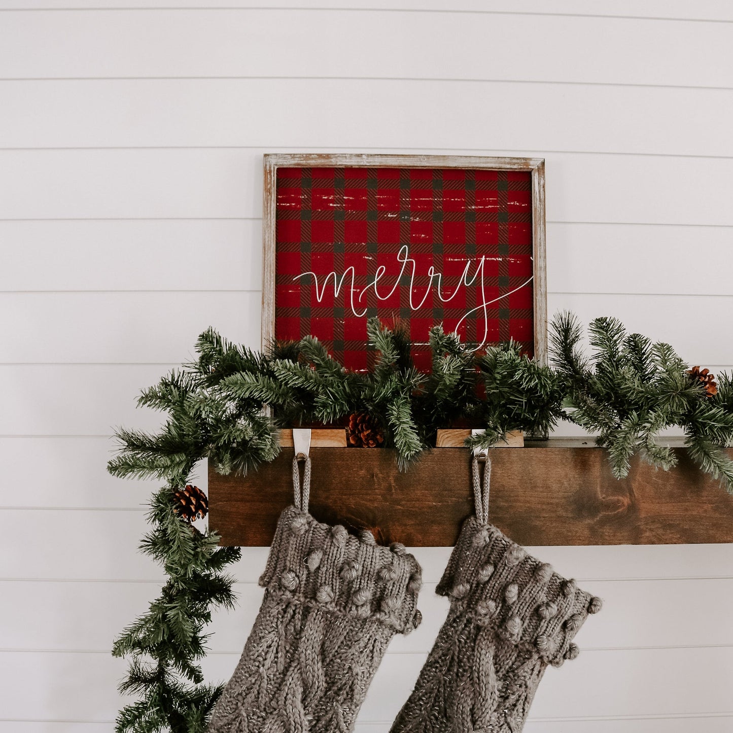 Merry Plaid Wood Sign 18x18"