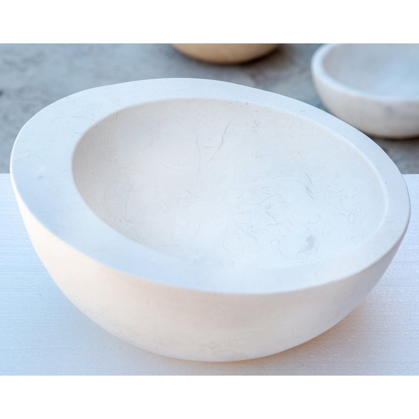 White Fossil Limestone Natural Stone Sloped Rim Vessel Sink