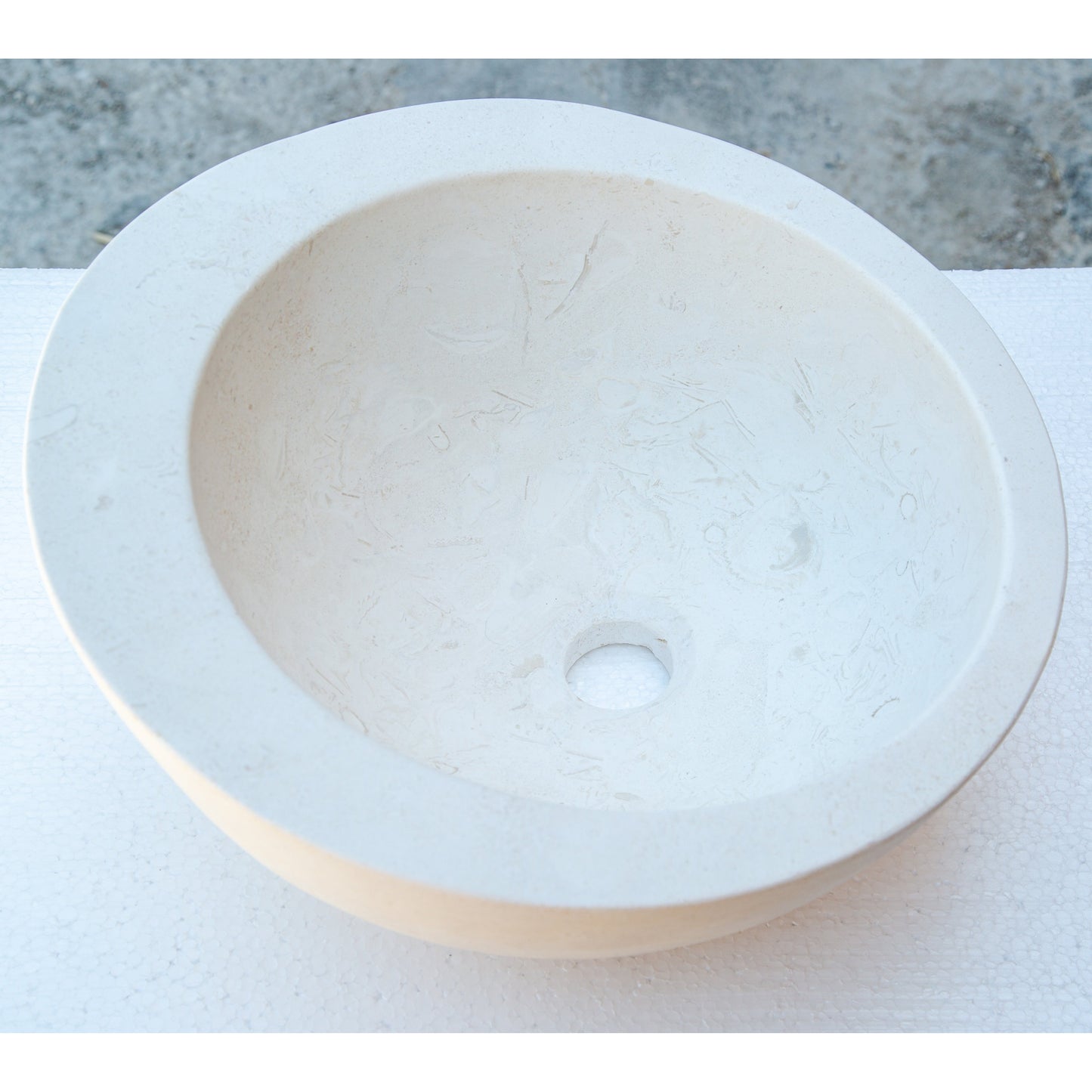 White Fossil Limestone Natural Stone Sloped Rim Vessel Sink