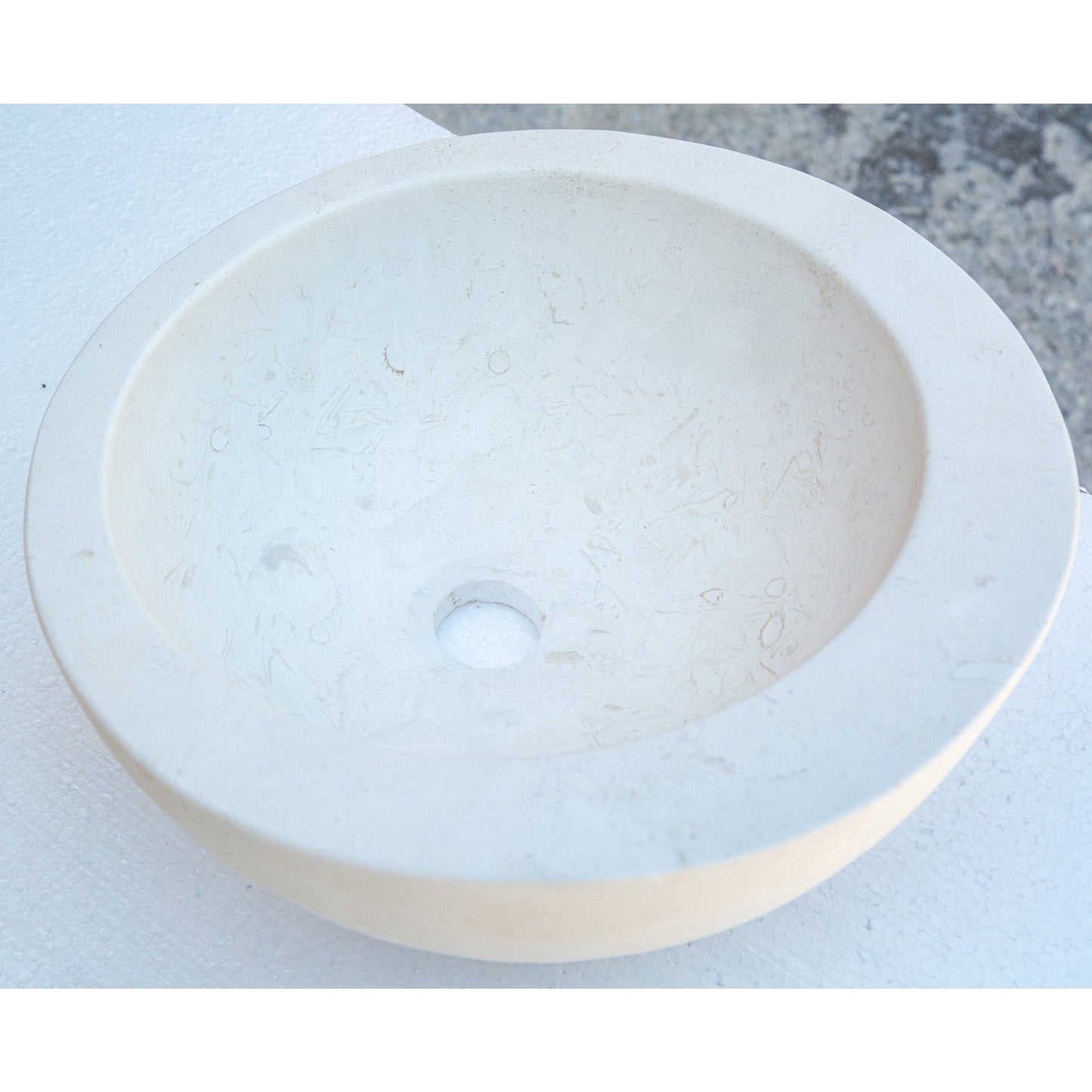 White Fossil Limestone Natural Stone Sloped Rim Vessel Sink