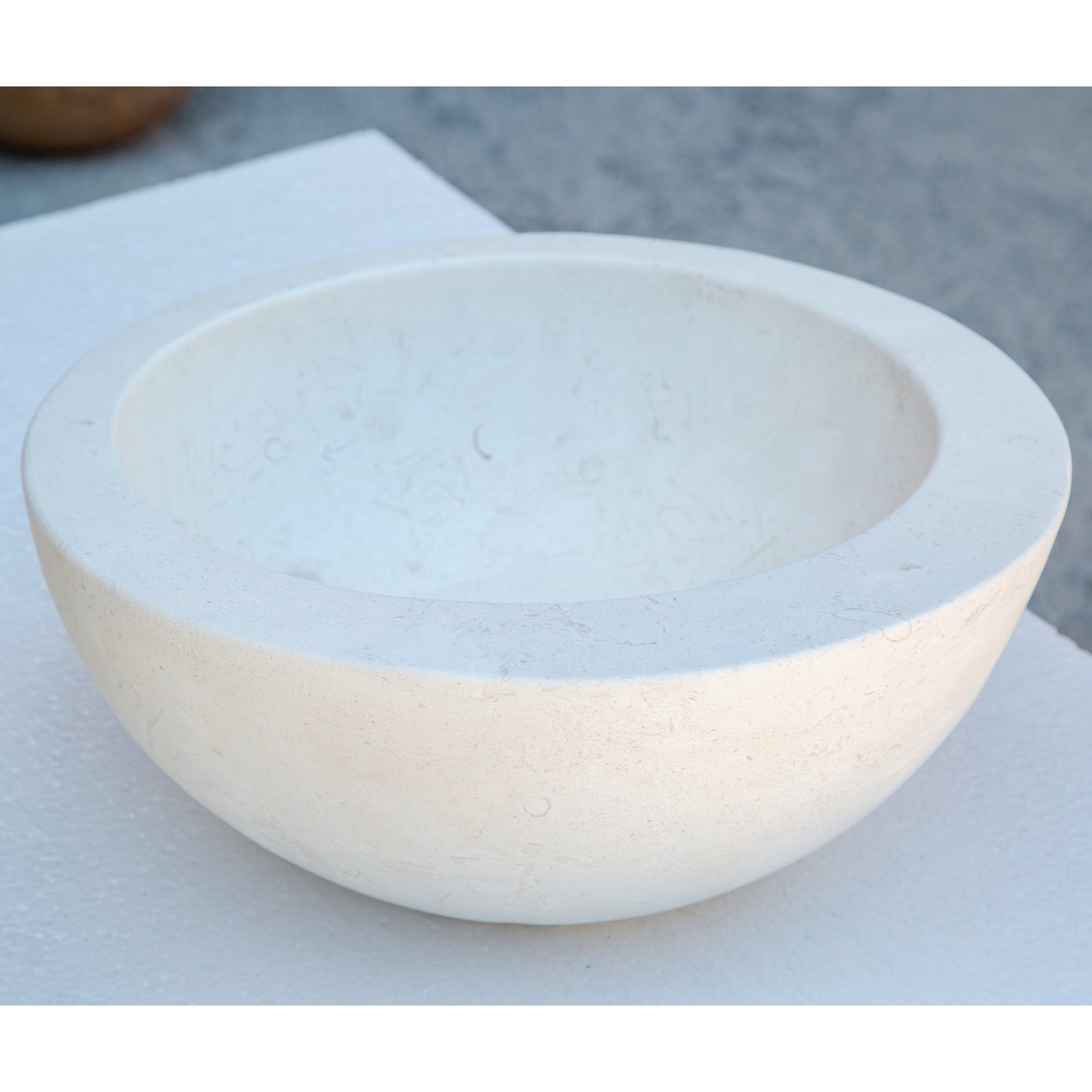 White Fossil Limestone Natural Stone Sloped Rim Vessel Sink