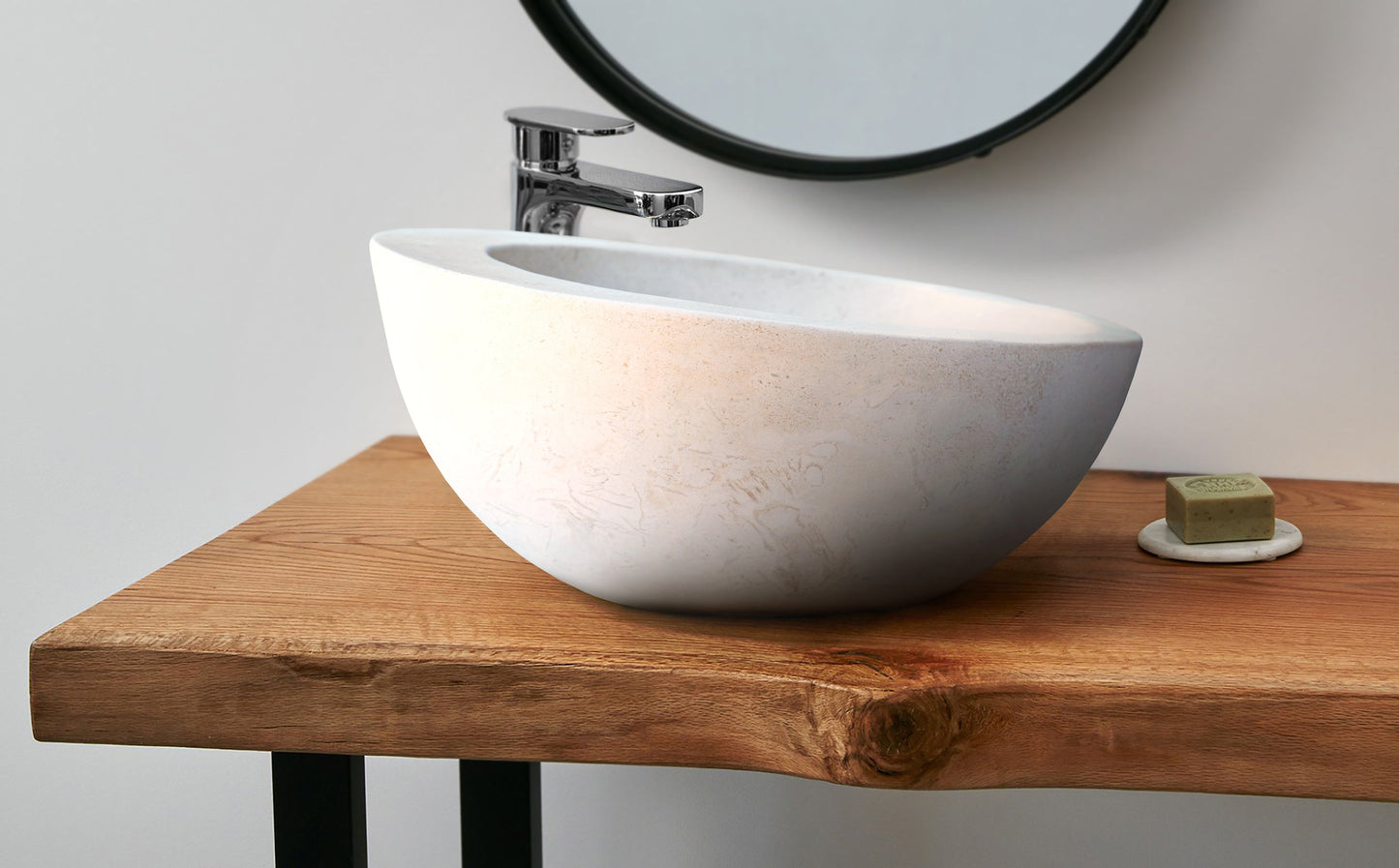 White Fossil Limestone Natural Stone Sloped Rim Vessel Sink