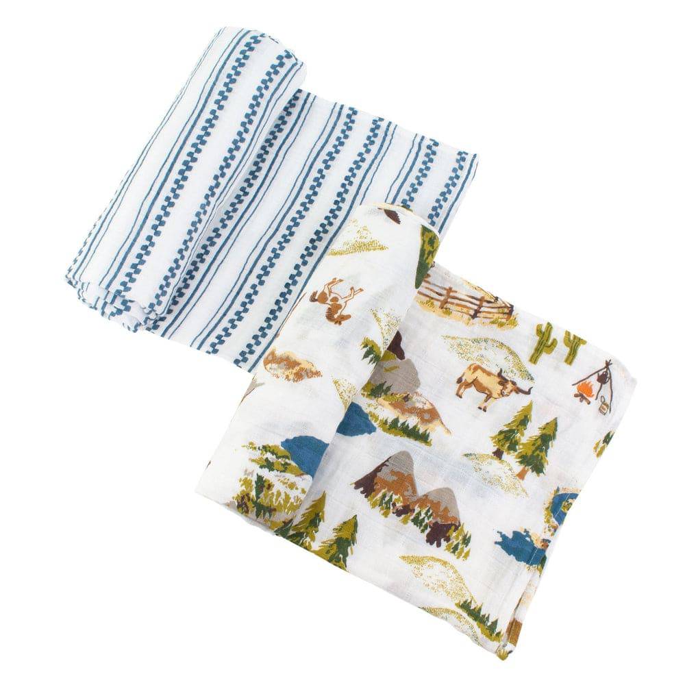 Muslin Swaddle Blanket Set Premium Cotton Wyoming + Western Stripe