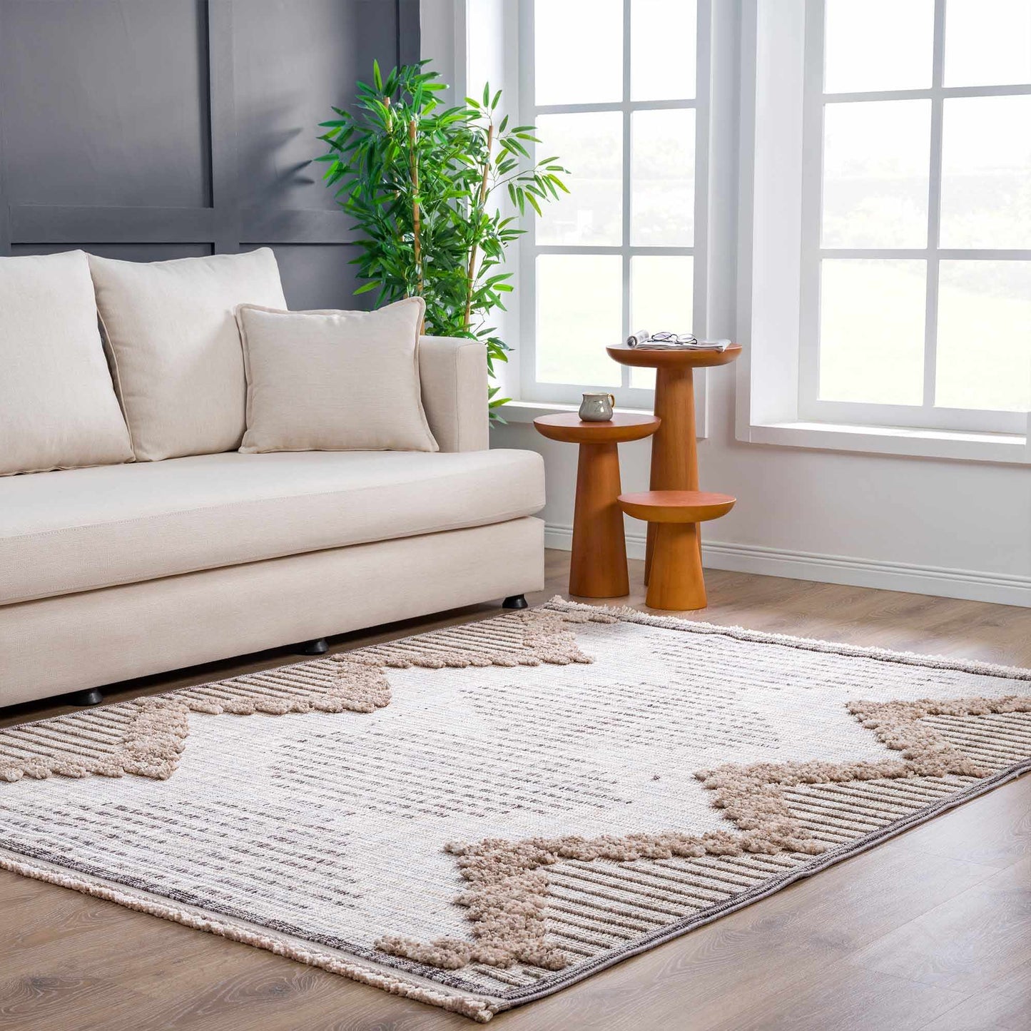 Maulawin Cream High-Low Area Rug