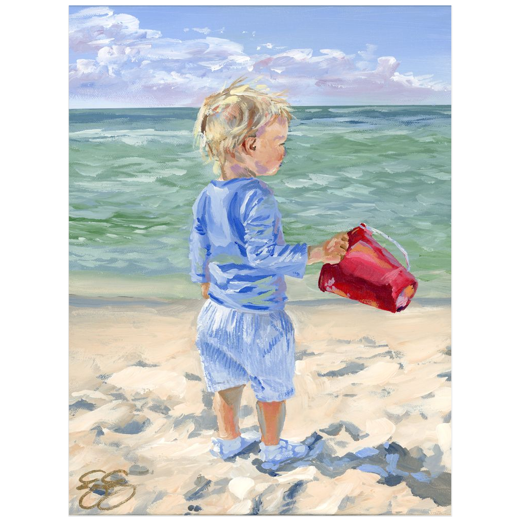 Beach Babies: Red Bucket, a fine art print on paper