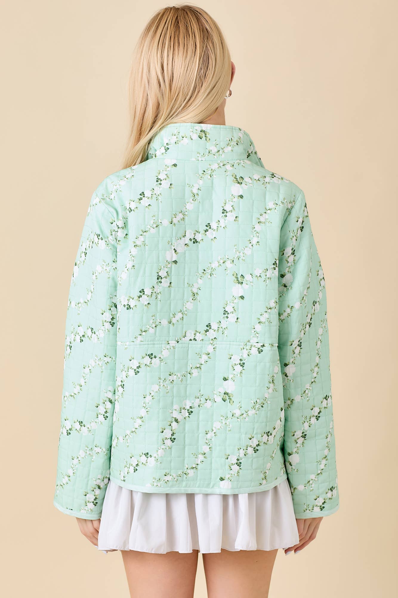 Main Strip - Half Snap Button Quilted Jacket With Floral Print