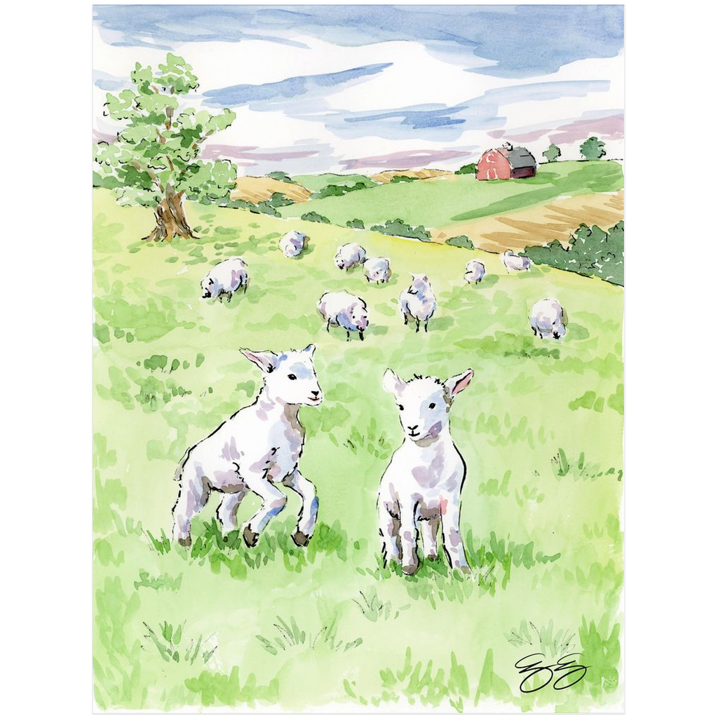 Baby Farm Animals: Lambs, a fine art print on paper