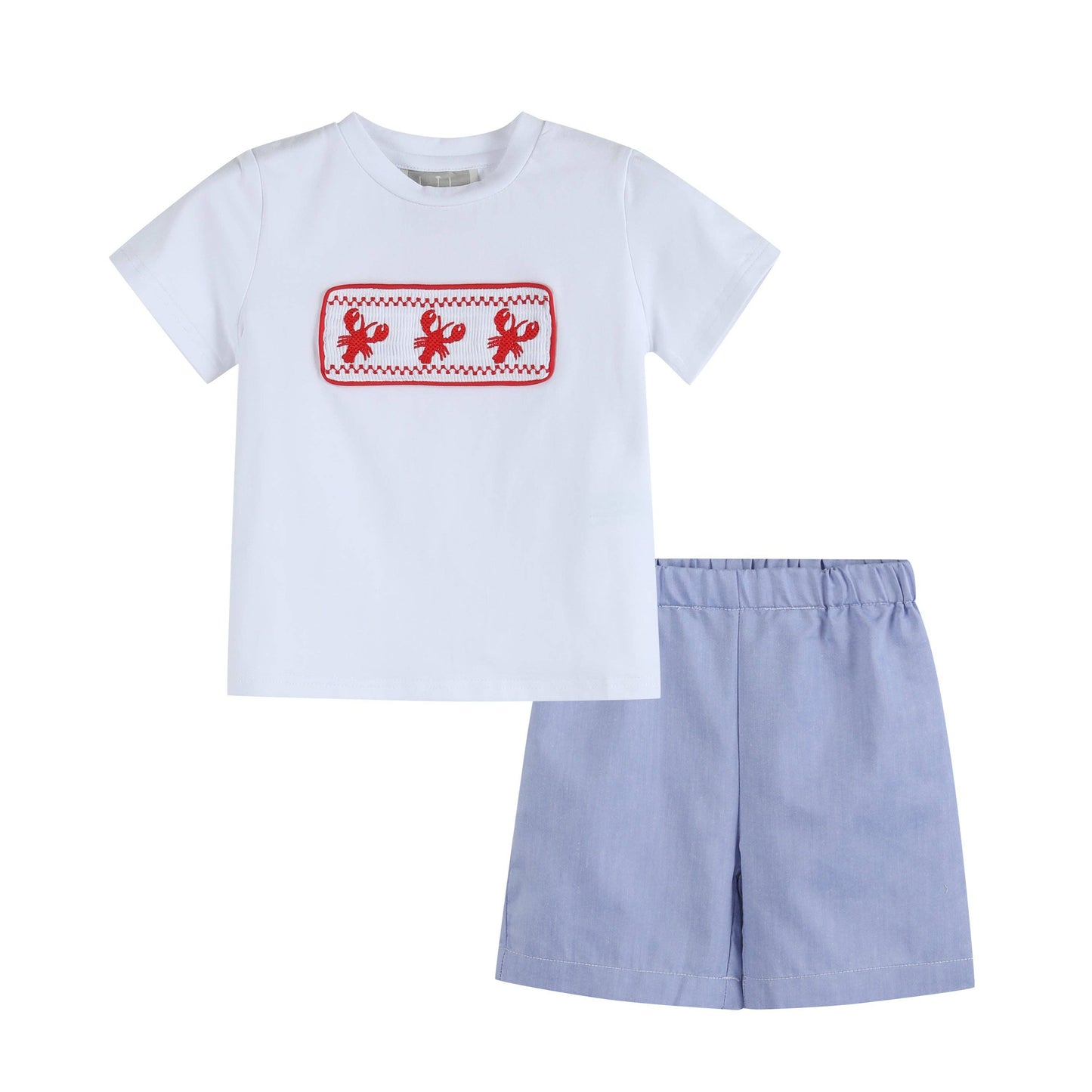 Lil Cactus - White Crawfish Smocked Tee and Denim Look Shorts Set