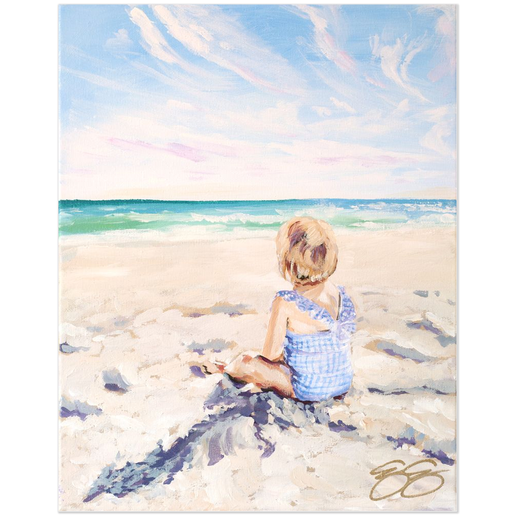 Beach babies: blue gingham, a fine art print on paper