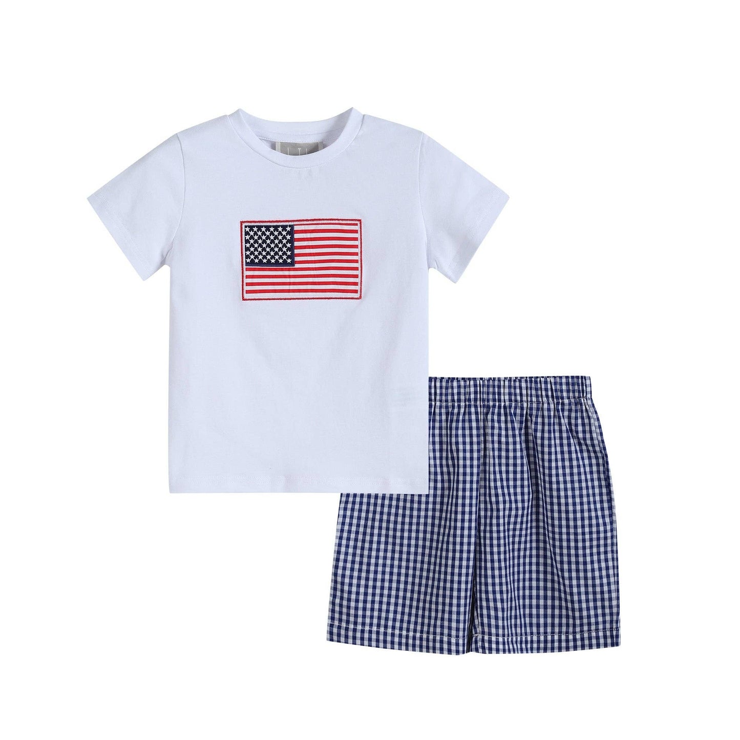 Lil Cactus - Royal Blue Gingham American Flag Shirt and Shorts Set